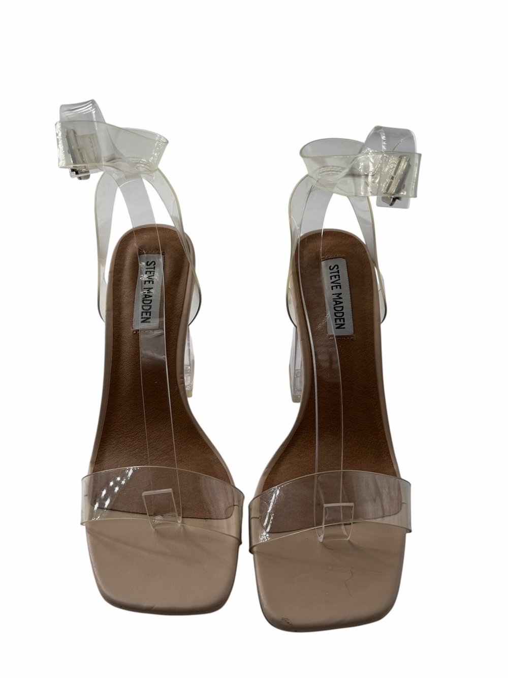 Steve Madden Clearer Lucite Block Heel Square Toe Y2K HOCO Sandals Size 7.5